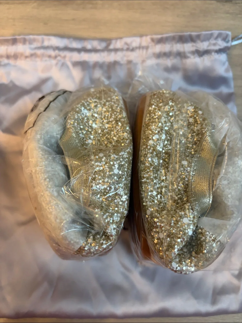 Yosi New York Champagne Gold Chunky Glitter Lexington Ballet Flat Shoes